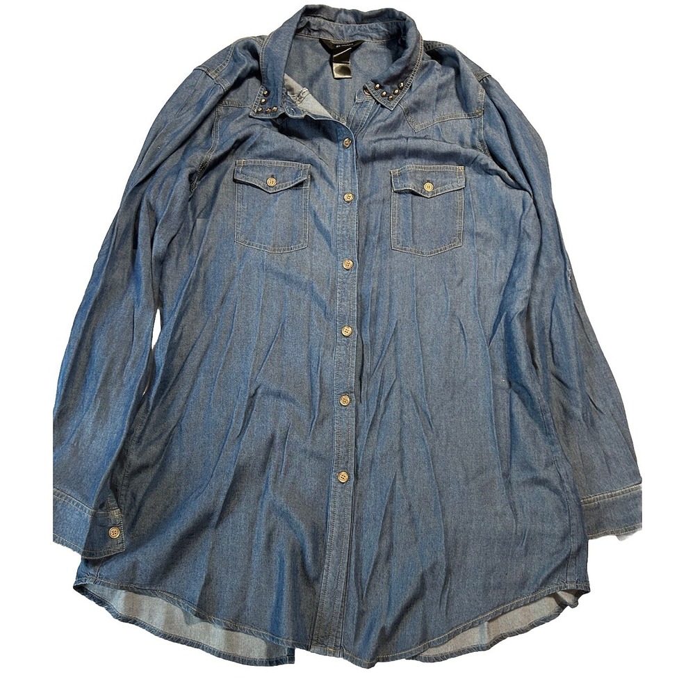 Ali Miles Womens Size L? Blue Long Sleeve Button Up Denim Style Top (J13)